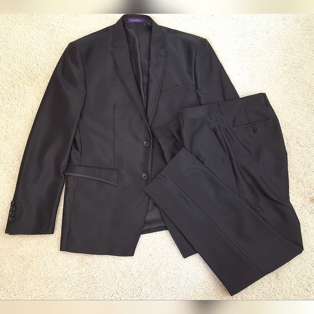 Vinci, 40R Men's 2 Piece Black Suit
